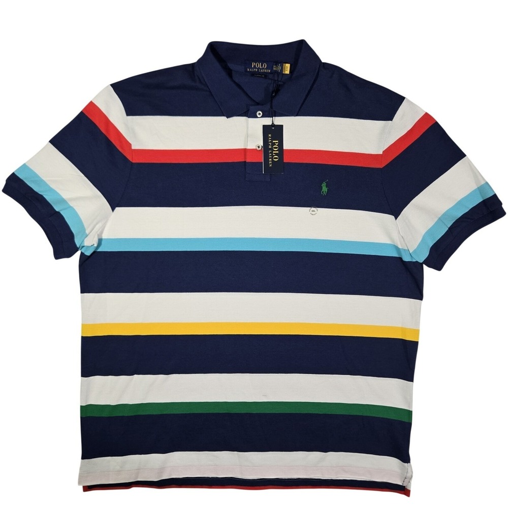 Polo Ralph Lauren Mens 2XL Classic Fit Mesh Polo Shirt Color Block Blue XXL